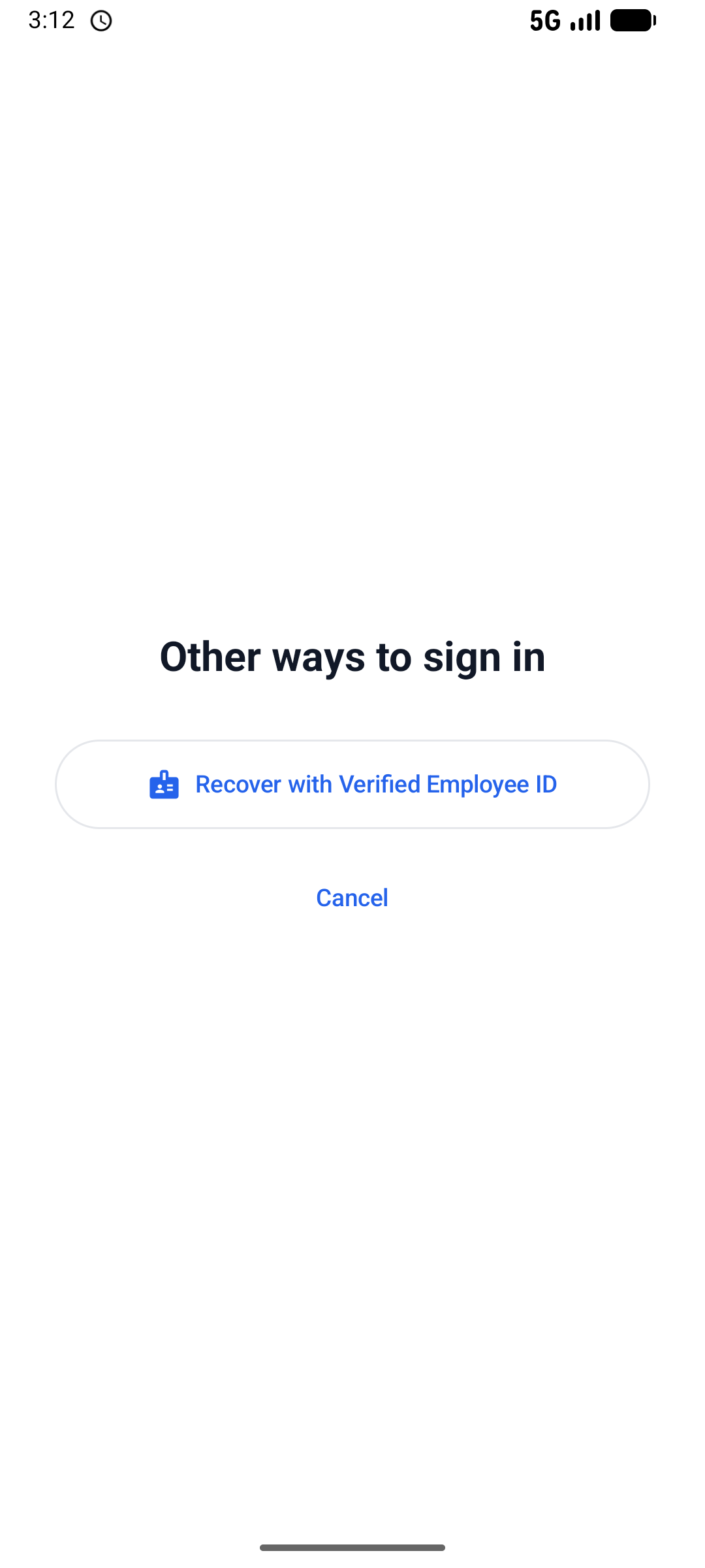 Other ways to sign in screen with Recover with Verified Employee ID