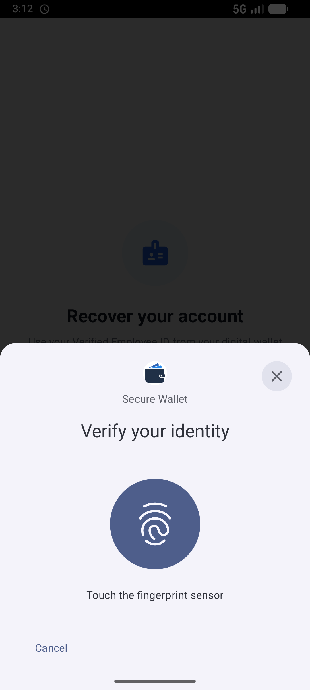 Secure wallet prompting to touch the fingerprint sensor