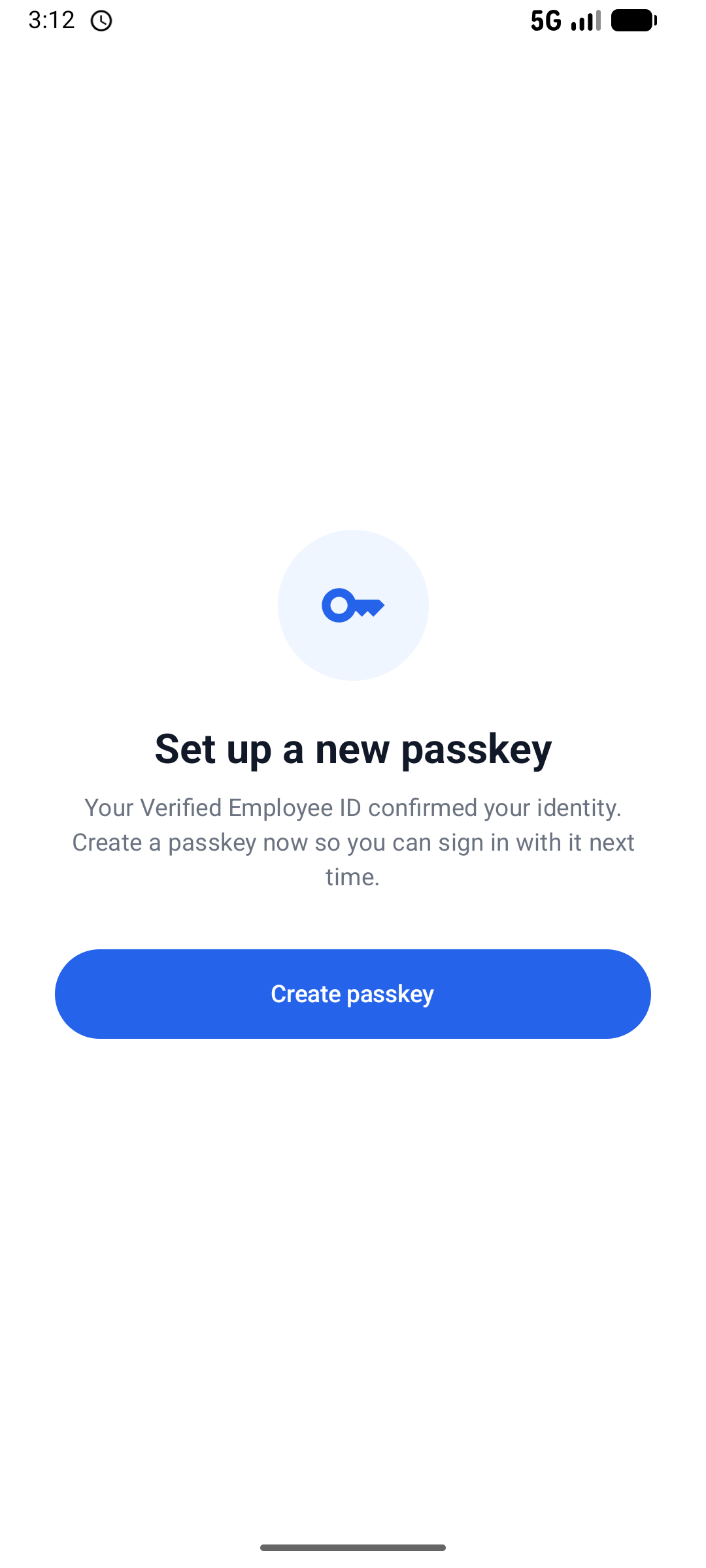 Set up a new passkey screen after identity is confirmed