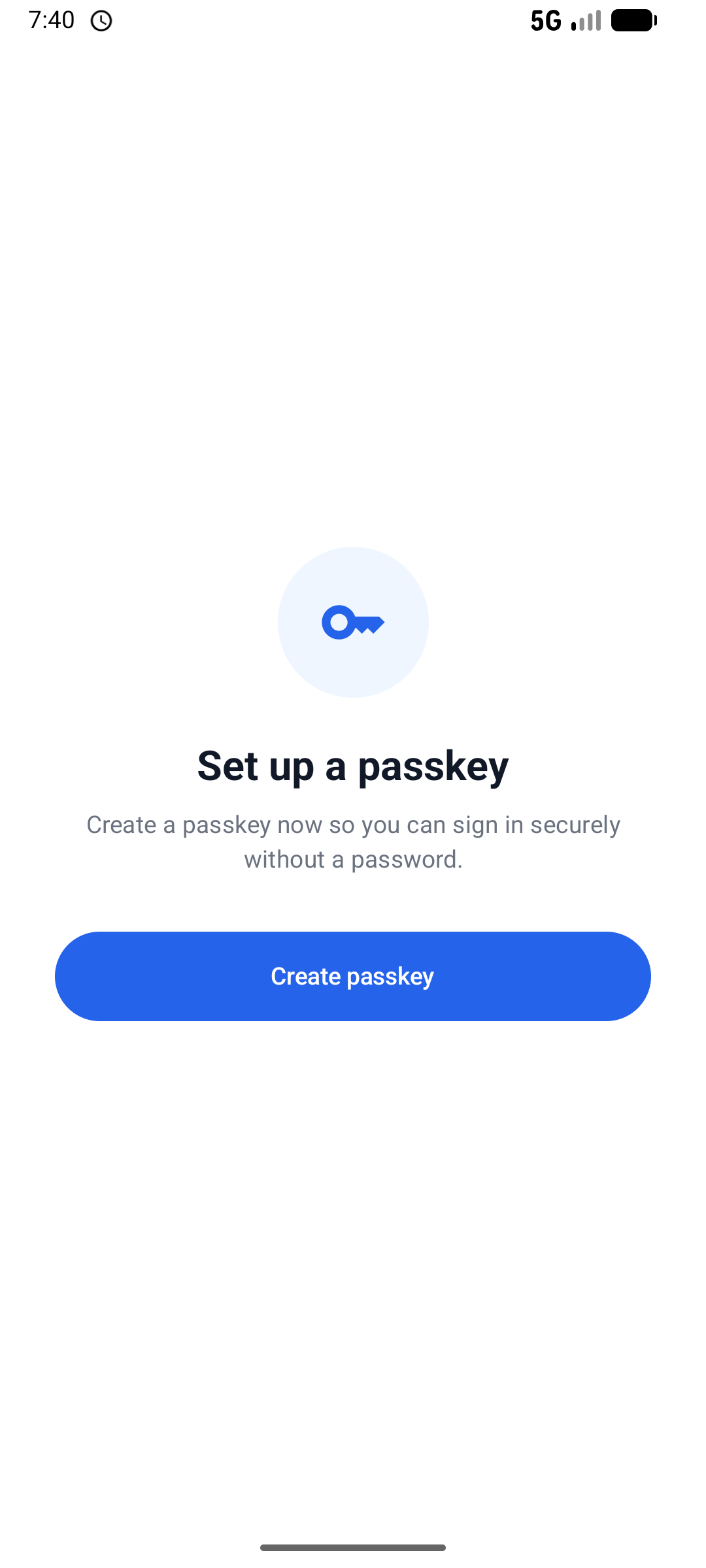 Set up a passkey screen
