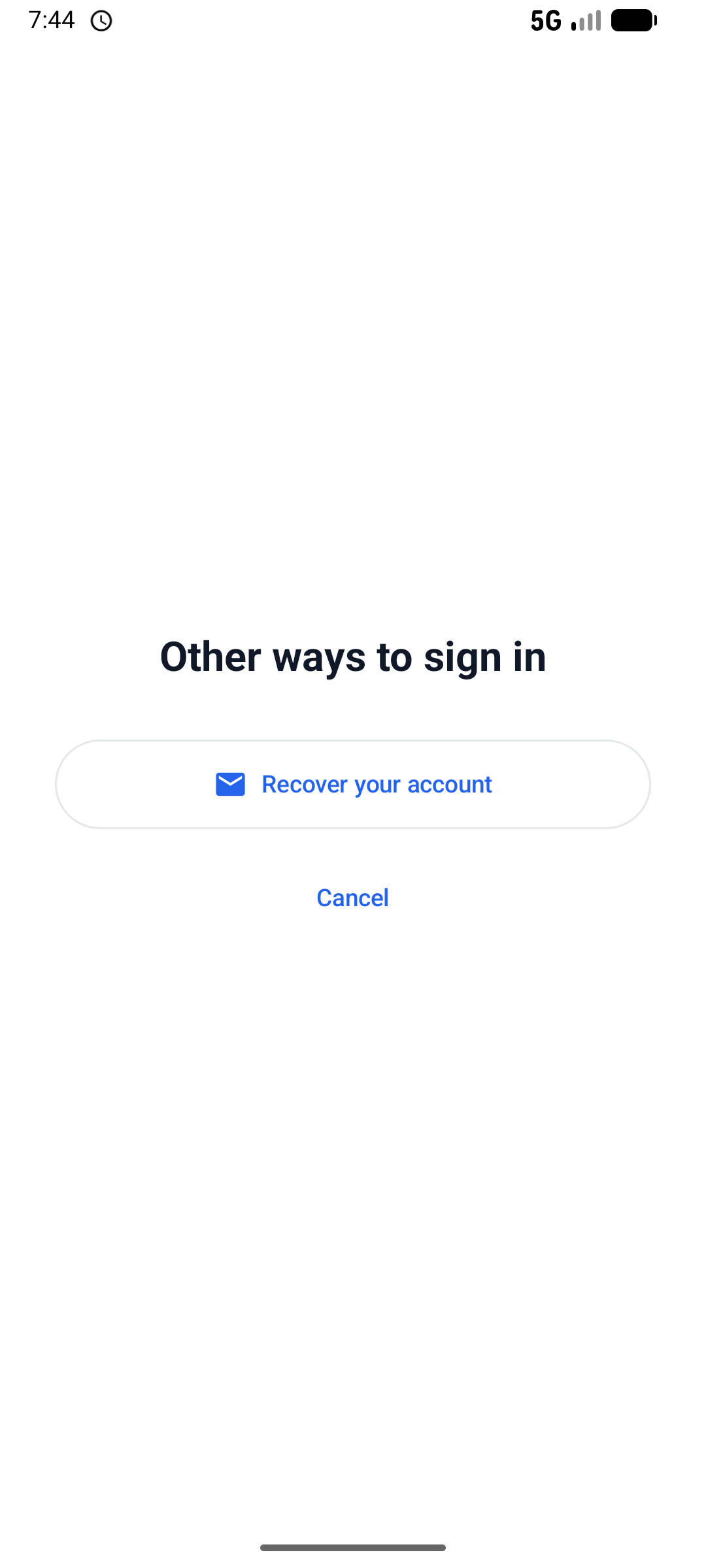 Other ways to sign in screen with a Recover your account option